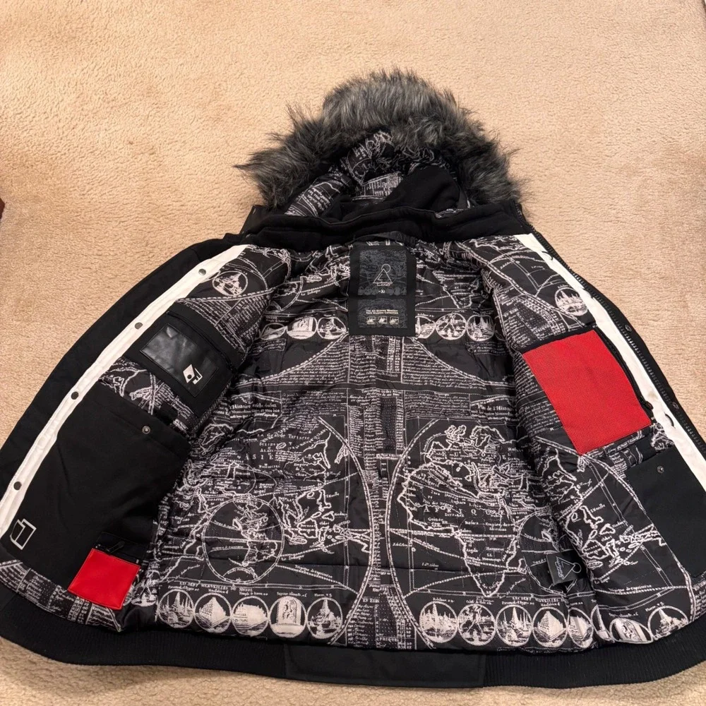 Awaknd Land Mens Heavyweight Parka Black Faux Fur Hood Tech Winter‎ Coat Sz XL